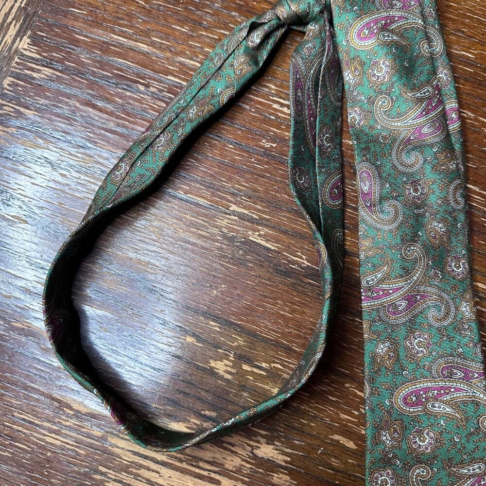 Vintage Luciano Toscanini Green Paisley Silk Tie 3" Wide Classic Mens Necktie - Picture 6 of 13